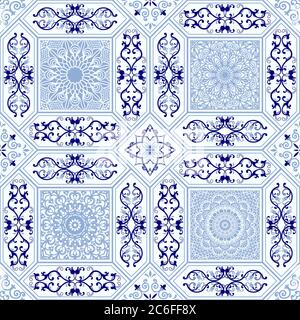 Seamless ceramic tile with colorful patchwork. Vintage multicolor pattern in turkish style. Endless pattern can be used for ceramic tile, wallpaper Stock Vector