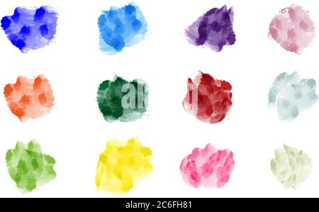 collection of pastel watercolor splashes isolated on white background vector illustration Stock Vector
