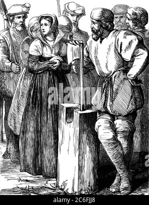 An engraved vintage illustration of the execution of the English queen Lady Jane Grey from a Victorian book dated 1897 that is no longer in copyright Stock Photo