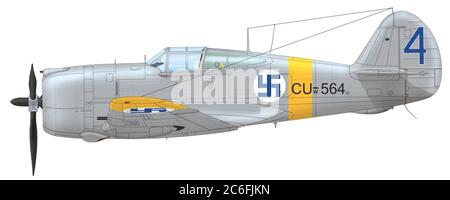 Curtiss Hawk 75A-3 (CUw-564) of the 14th Reconnaissance Squadron (TLe.Lv.14) of the Finnish Air Force, Laikko airfield, July 1942 Stock Photo