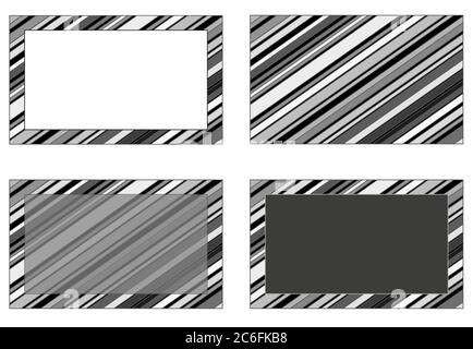 Set of gray monochrome striped backgrounds with white, dark gray and transparent gray rectangle for text. copy space. mock up Stock Vector