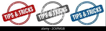 tips & tricks stamp. tips & tricks sign. tips & tricks label set Stock Vector