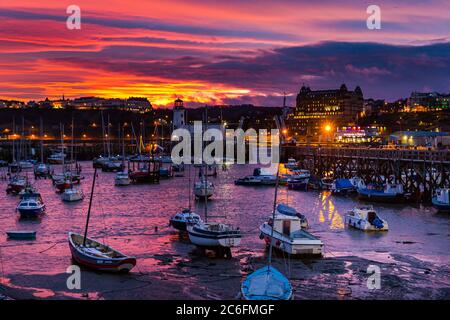 Sunset at Scarborough in December Stock Photo