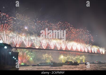 Anniversary celebrations of republic of Turkey on Bosphorus. Stock Photo