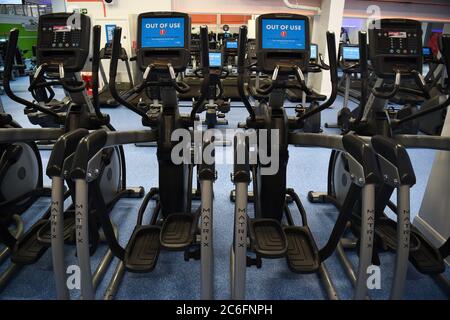 Out Of Use markers on exercise machines inside the Gym Group in