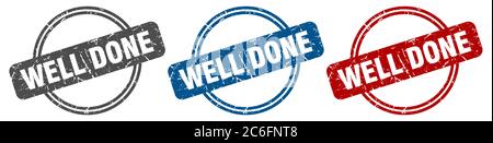 well done stamp. well done sign. well done label set Stock Vector