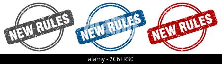new rules stamp. new rules sign. new rules label set Stock Vector