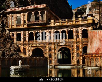 Galtaji Pool and Galta Ji, The Monkey Temple Near The Pink City, Jaipur, Rajasthan, India Stock Photo