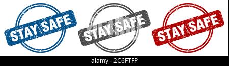 stay safe stamp. stay safe sign. stay safe label set Stock Vector