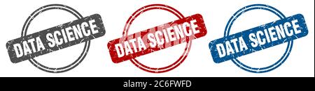data science stamp. data science sign. data science label set Stock Vector