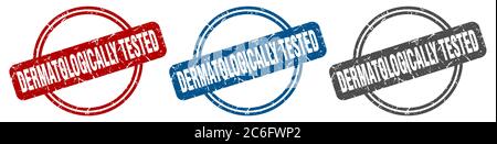 dermatologically tested stamp. dermatologically tested sign. dermatologically tested label set Stock Vector