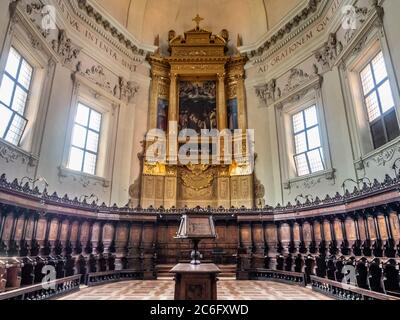 The apse and wooden choir of the Basilica of San Domenico, Bologna. Italy. Stock Photo