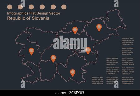 Infographics Slovenia map outline, flat design, color blue orange vector Stock Vector