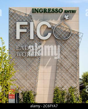 Exterior sign at the entrance of Fico Eataly World. Bologna. Italy. Stock Photo