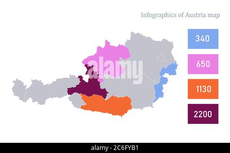 Infographics of Austria map, individual states vector Stock Vector