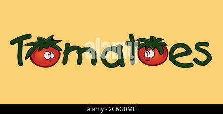 Tomatoes text sample, template inscription yellow background vector Stock Vector