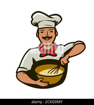 Bakery logo. Cook whips dough vector illustration Stock Vector