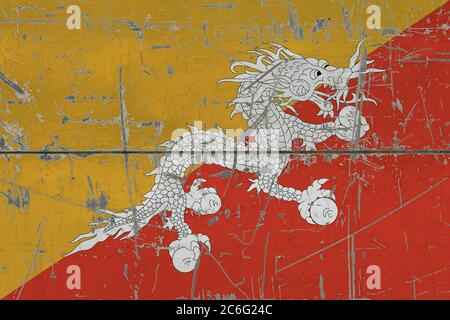 flag of Bhutan painted on cracked wall Stock Photo - Alamy