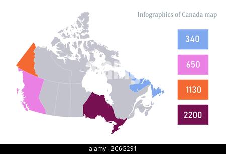 Infographics of Canada map, individual states vector Stock Vector
