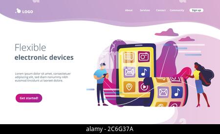 Foldable smartphone concept landing page. Stock Vector