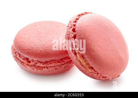 two pink macaroons isolated on white background Stock Photo