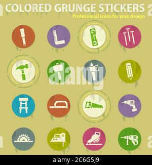Hand tools colored grunge icons Stock Vector