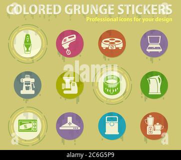 Kitchen Utensils colored grunge icons Stock Vector