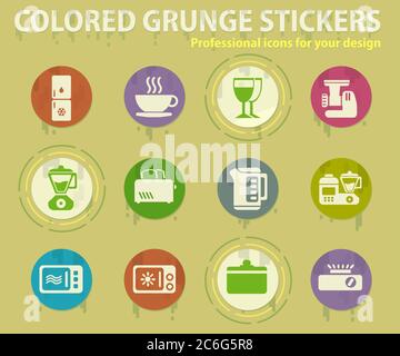 Kitchen Utensils colored grunge icons Stock Vector