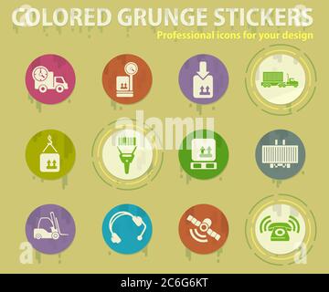 Logistics colored grunge icons Stock Vector