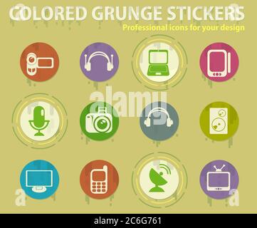 Media colored grunge icons Stock Vector