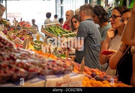 Fruit and Vegetable stall in Mercato Albinelli, Modena, Italy. Stock Photo