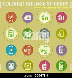mobile connection colored grunge icons Stock Vector