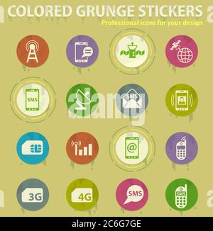 mobile connection colored grunge icons Stock Vector
