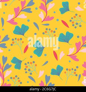Seamless pattern with plants branches, leaves and berries. Vector illustration Stock Vector