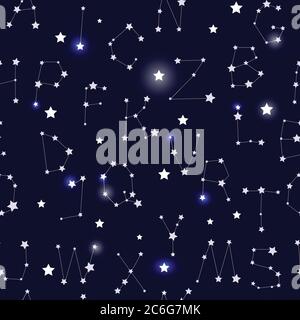 Seamless pattern with stylized letters like starry constellations. Vector illustration. Stock Vector