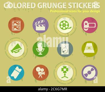 Film Industry colored grunge icons Stock Vector