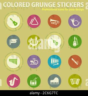 musical instruments colored grunge icons Stock Vector