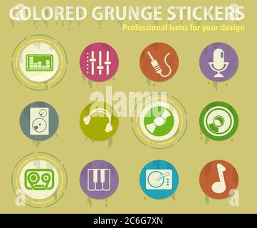 Audio and music colored grunge icons Stock Vector
