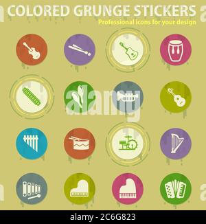 musical instruments colored grunge icons Stock Vector