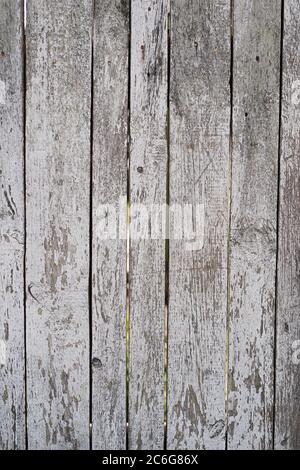 background from old boards, wood texture with peeling white paint Stock Photo