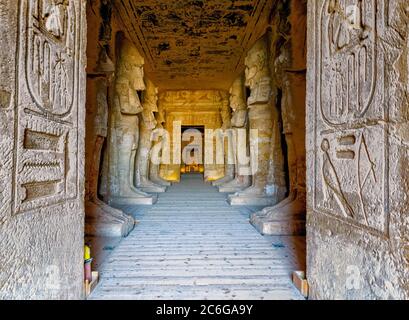 The hypostyle hall of the Great Temple at Abu Simbel with Osiris pillars of Ramsses II Stock Photo