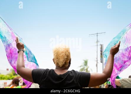 Protestors Holding Signs at Black Lives Protest or Rally Stock Photo
