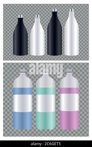 bottles products packing branding icons vector illustration design Stock Vector
