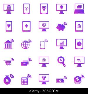 Online banking gradient icons on white background, stock vector Stock Vector