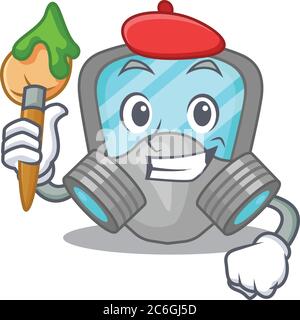 An artistic respirator mask artist mascot design paint using a brush Stock Vector