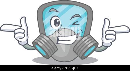Cartoon design of respirator mask showing funny face with wink eye Stock Vector