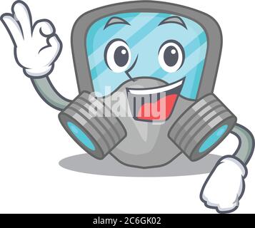 Respirator mask mascot design style showing Okay gesture finger Stock Vector