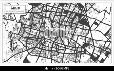 Leon Mexico City Map in Black and White Color in Retro Style. Outline Map. Vector Illustration. Stock Vector