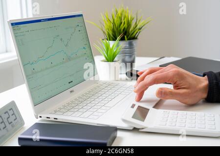 Browsing stock market data online Stock Photo