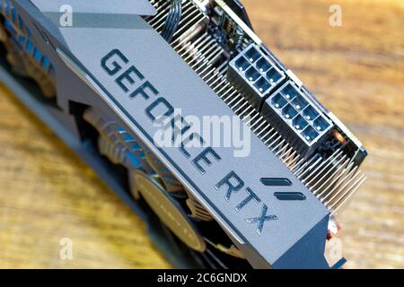 Bangkok-Thailand SEP 24 2018: Close-up Gigabyte GeForce RTX 2080 Gaming OC, a new graphic card of RTX 20 Series Graphics card by Nvidia Stock Photo
